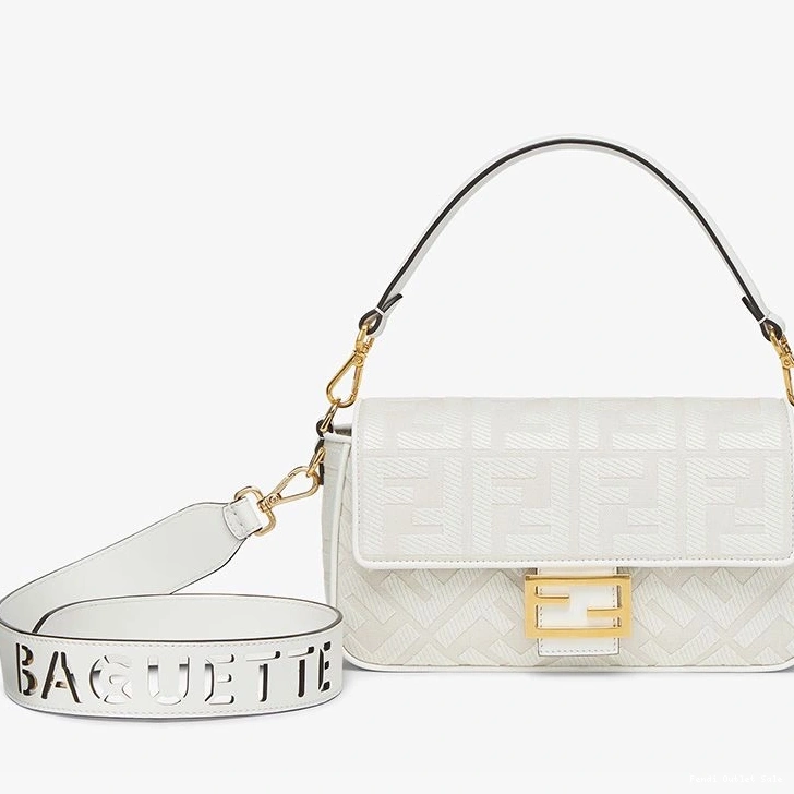 Affordable Medium Laser Canvas Cut Fendi Motif In FF with Bag White Baguette Strap 0805